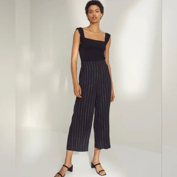 Aritzia Wilfred Faun Cropped Wide-Leg Striped Pants - Size Small - Picture 1 of 6